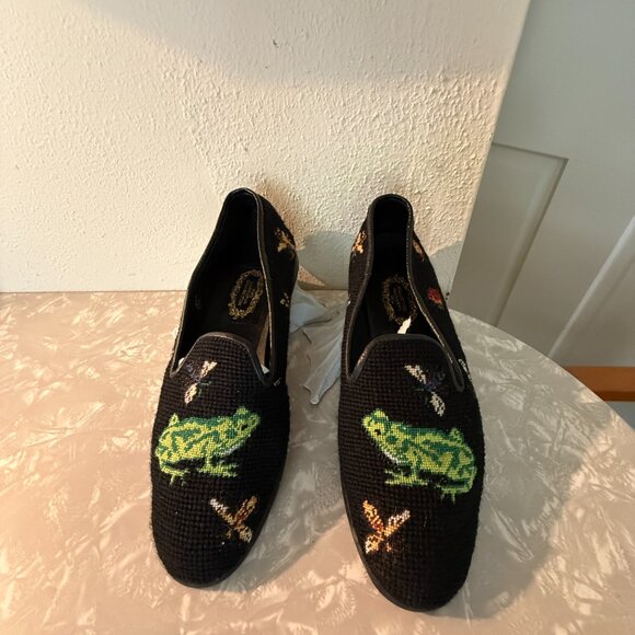 Vintage Shoes - larkspur (very stubbs wootton) embroidered needlpoint FROG loafers 8